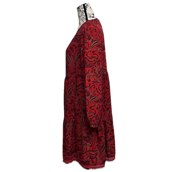 Harlow & Rose Paisley Red Mini Teired Dress Boho Hippie Peasent Fairy M Vampy - Picture 3 of 9